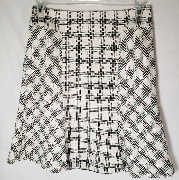 Ann Taylor LOFT Ivory Green Multicolored Tweed Y2K Knee Length Skirt Sz 6 - Picture 2 of 11